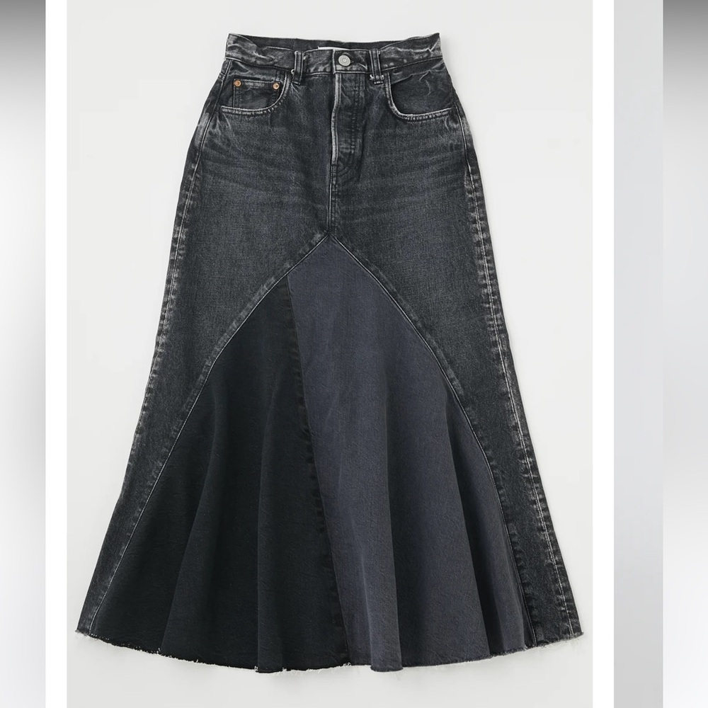 Moussy Vintage Vicksburg 100% Cotton Black Denim Frayed Hem Maxi Skirt NWT Sz 23 - Picture 2 of 13